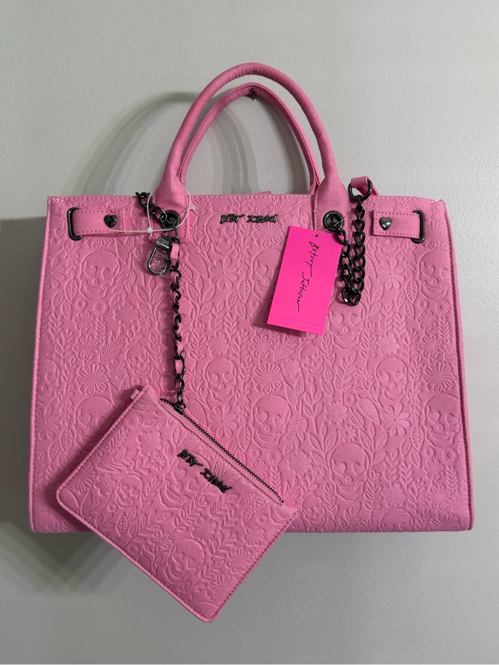Betsey Johnson XOKIARA2 Embossed Skull and Floral Tote Bag Set